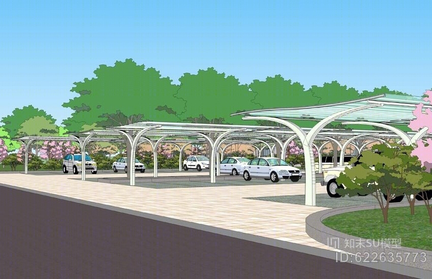 汽车停车棚景观SU模型下载【ID:622635773】