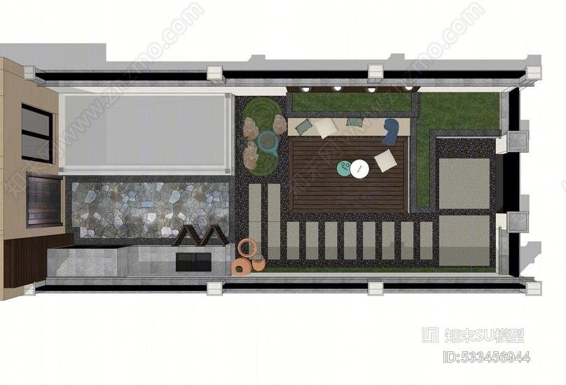 现代庭院景观SU模型下载【ID:533456944】