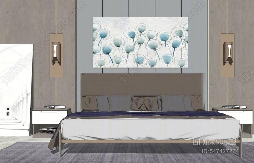 现代双人床SU模型下载【ID:547427264】