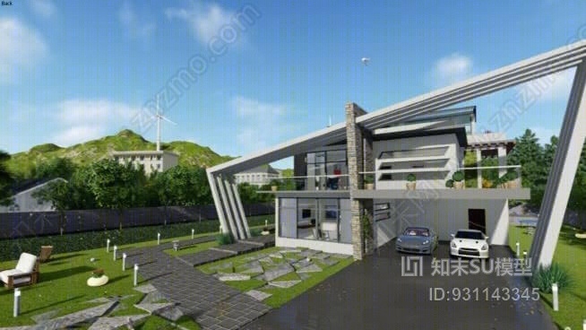 现代海滨住宅建筑SU模型下载【ID:931143345】