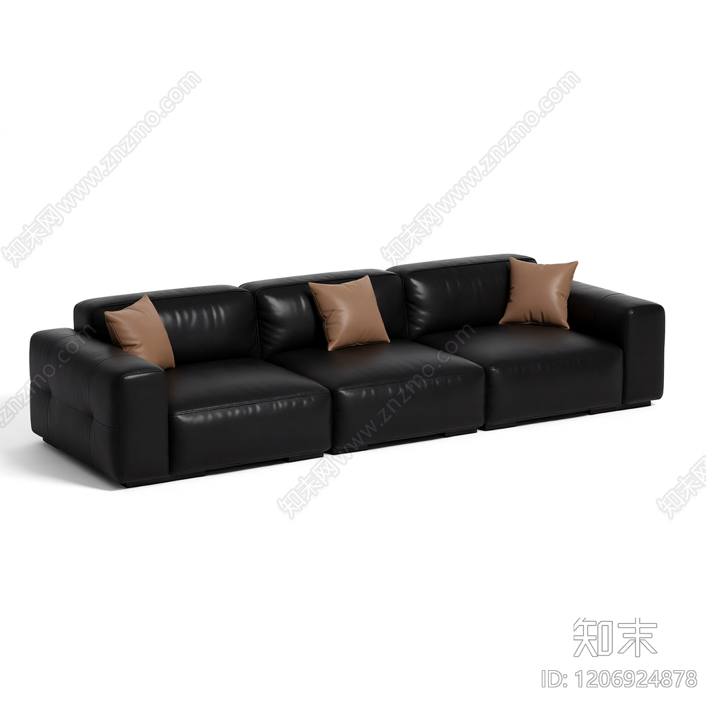 黑色皮质沙发带抱枕3D模型下载【ID:1206924878】