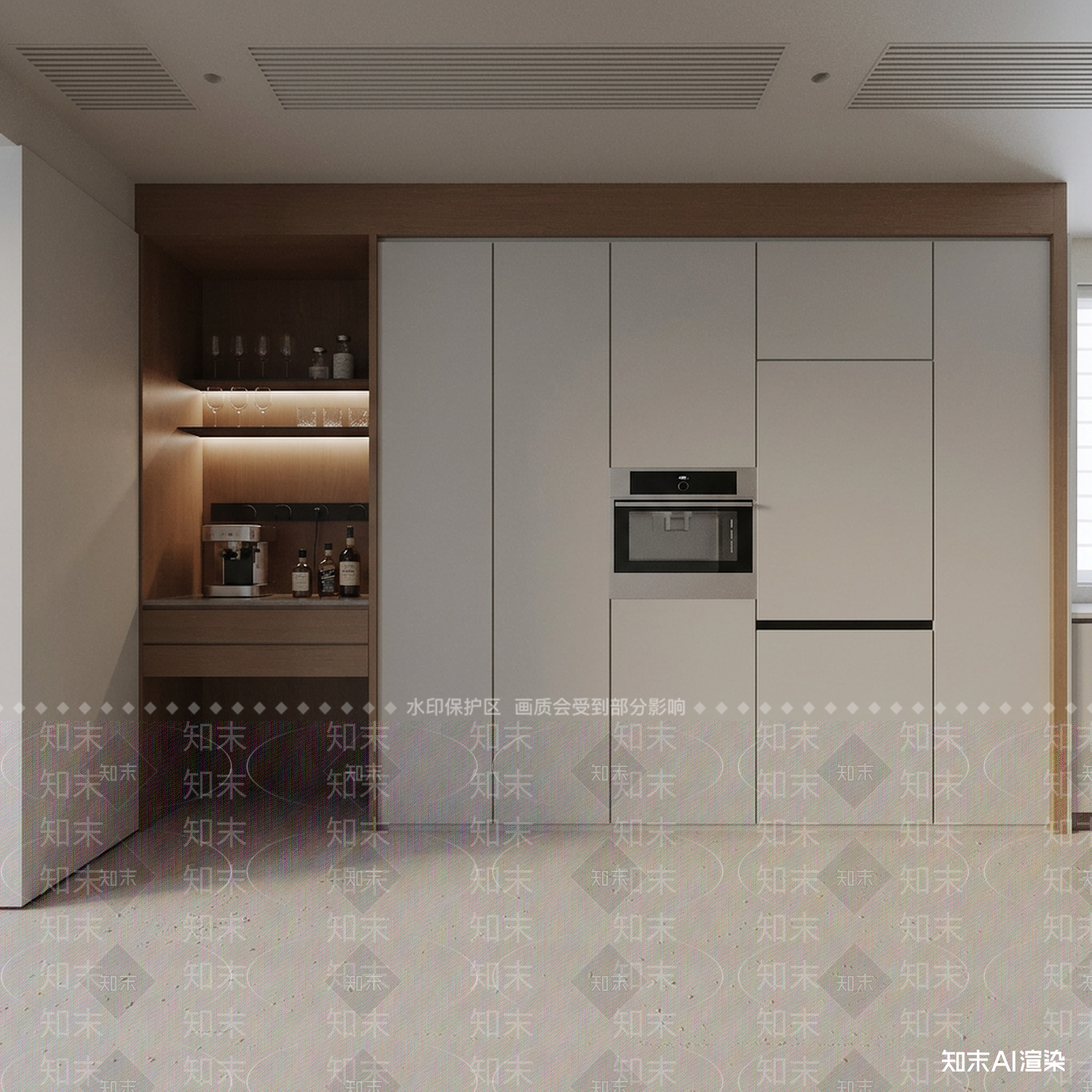 嵌入式餐边柜封闭式厨房3D模型下载【ID:1227532822】