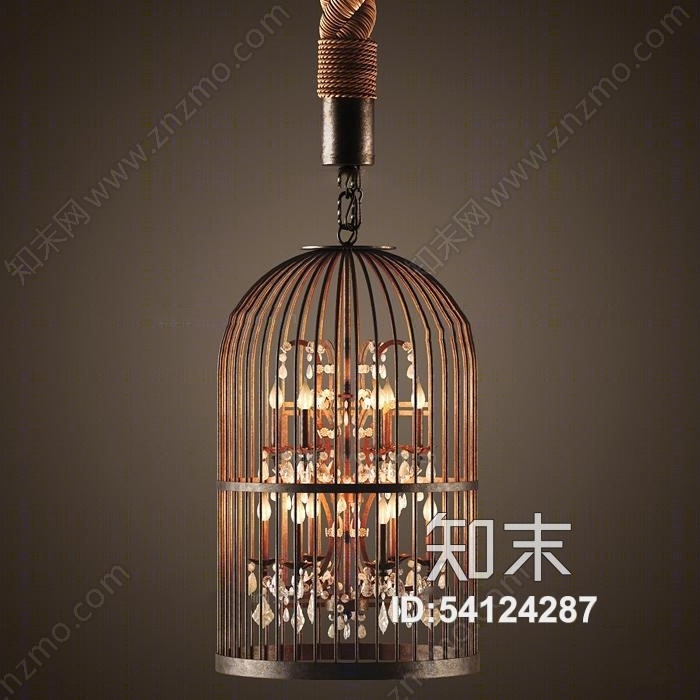 中式金属鸟笼吊灯3D模型下载【ID:54124287】