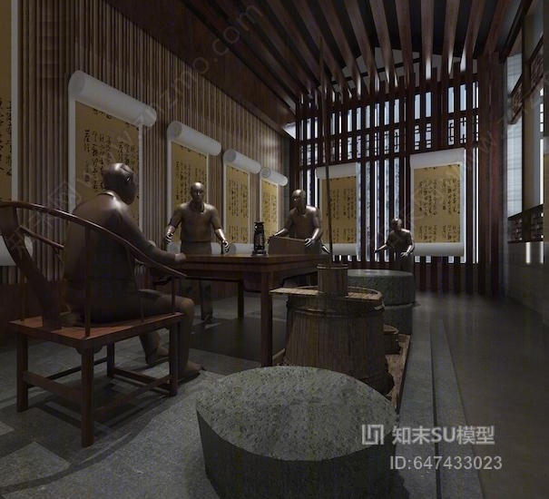 中式茶文化馆SU模型下载【ID:647433023】