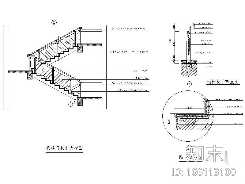 倒边玻璃楼梯详图cad施工图下载【ID:166113100】