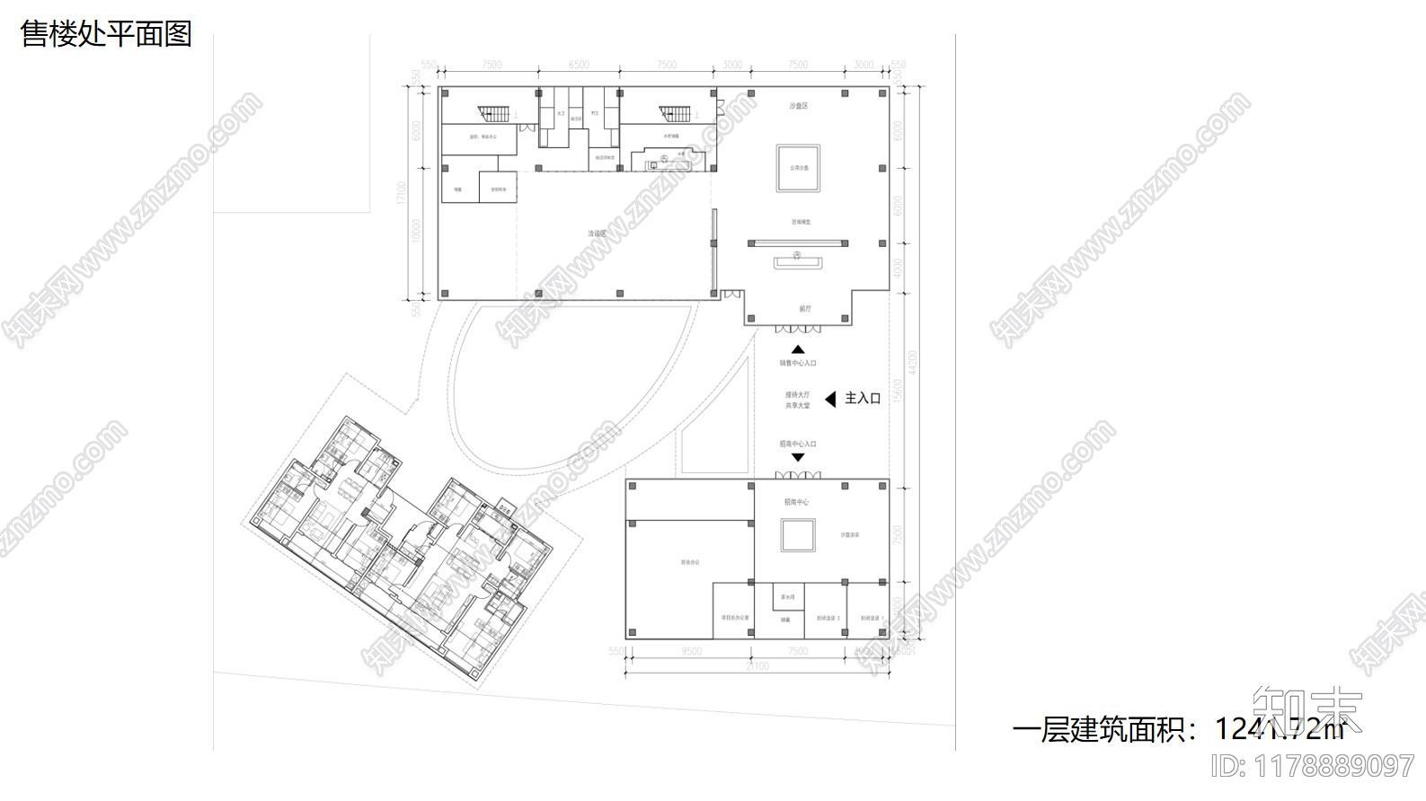 龙湖售楼处建筑平面布局案例分析：探索现代销售空间的设计精髓下载【ID:1178889097】