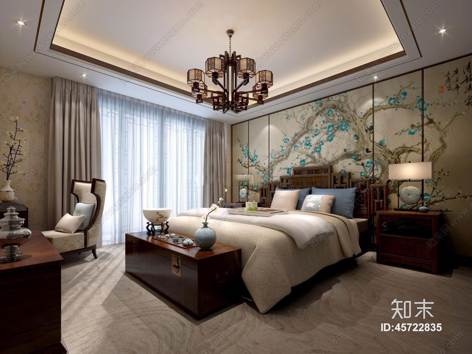 中式卧室3D模型下载【ID:45722835】