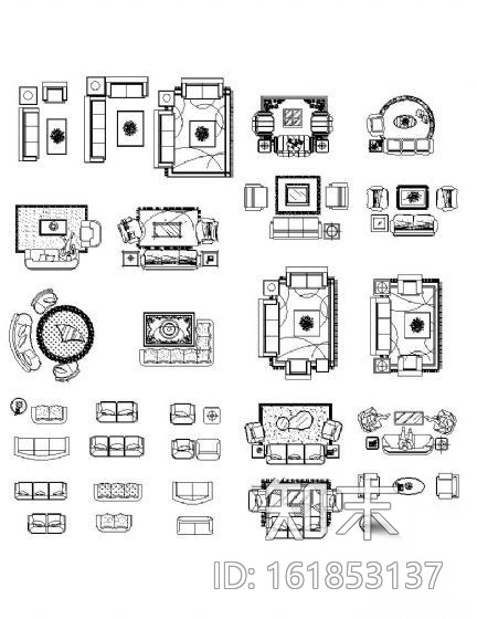常用沙发图块cad施工图下载【ID:161853137】