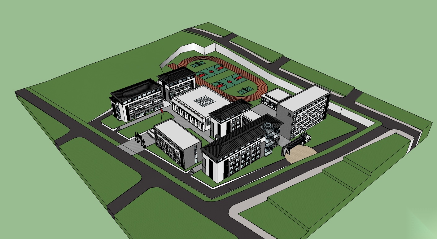 青岛盲人学校建筑设计SU精模型cad施工图下载【ID:166065192】