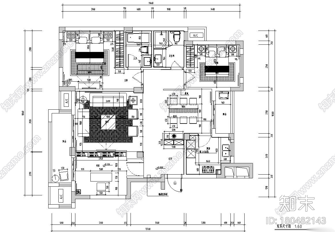 现代风118㎡住宅样板房装修施工图设计施工图下载【ID:180482143】