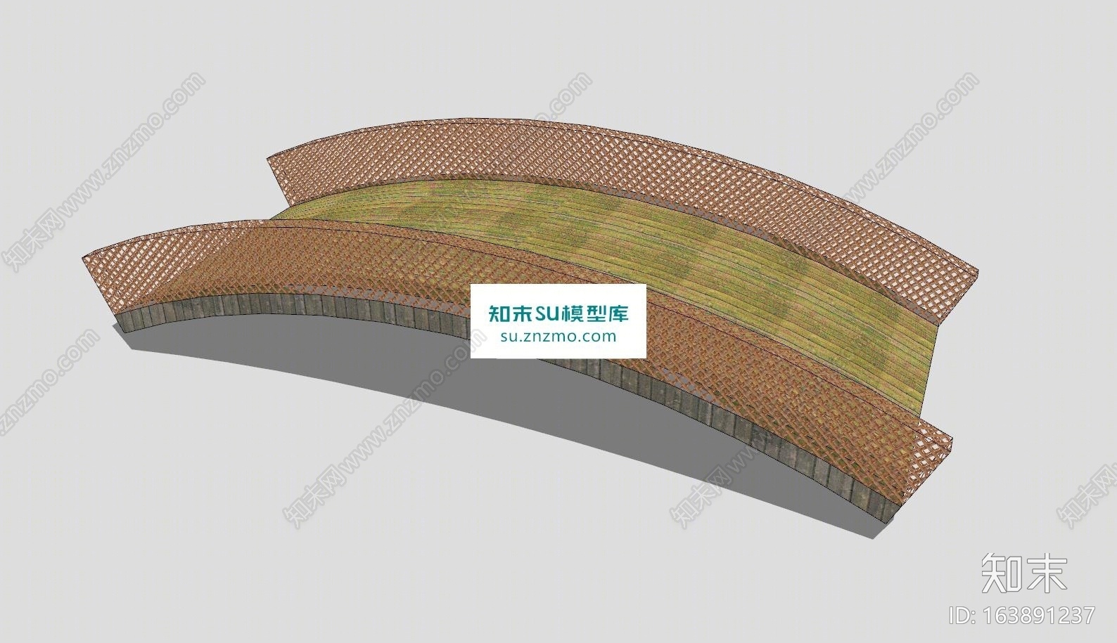 网格护栏拱桥SU模型下载【ID:163891237】