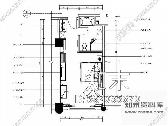 施工图广东高档酒店美式风格客房单人间样板房CAD施工图cad施工图下载【ID:532035670】