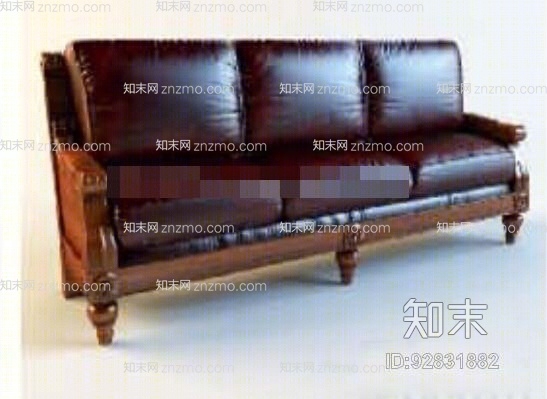 新中式棕色皮质三人沙发3D模型下载【ID:92831882】