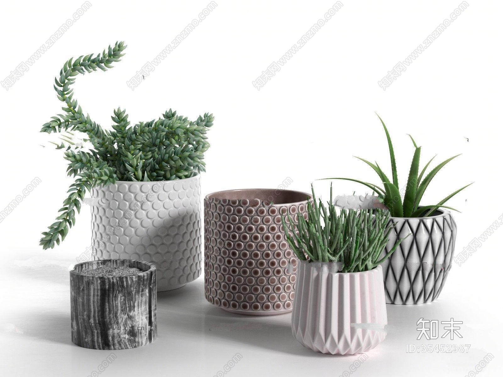 现代绿植盆栽组合3D模型下载【ID:35452987】