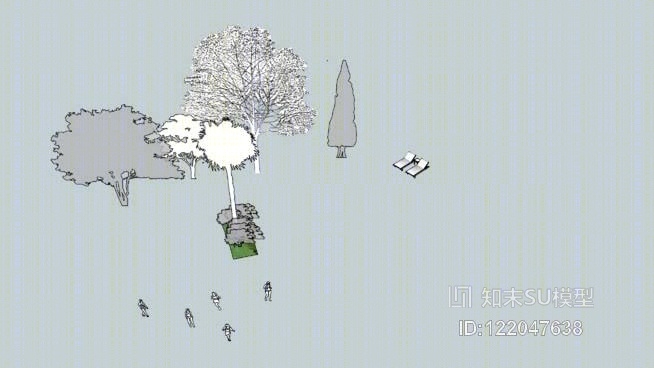黑白树二维立面图SU模型下载【ID:122047638】