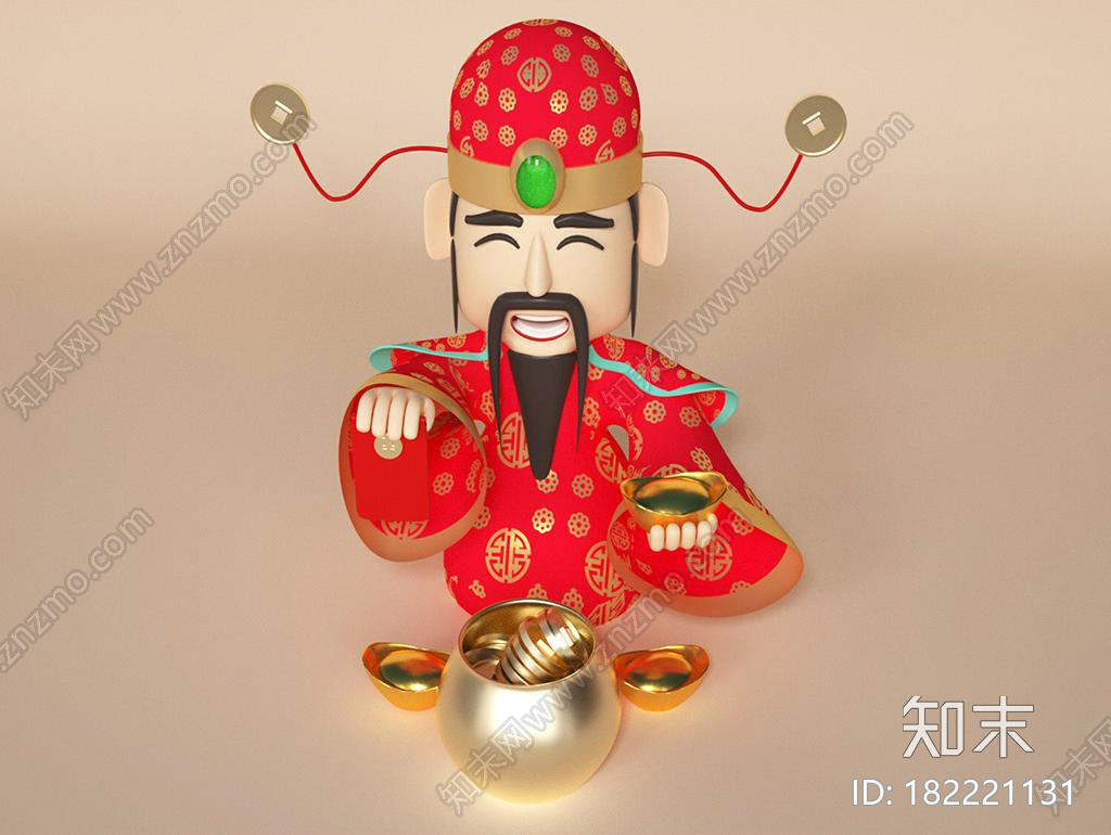 卡通财神主题IP形象CG模型下载【ID:182221131】