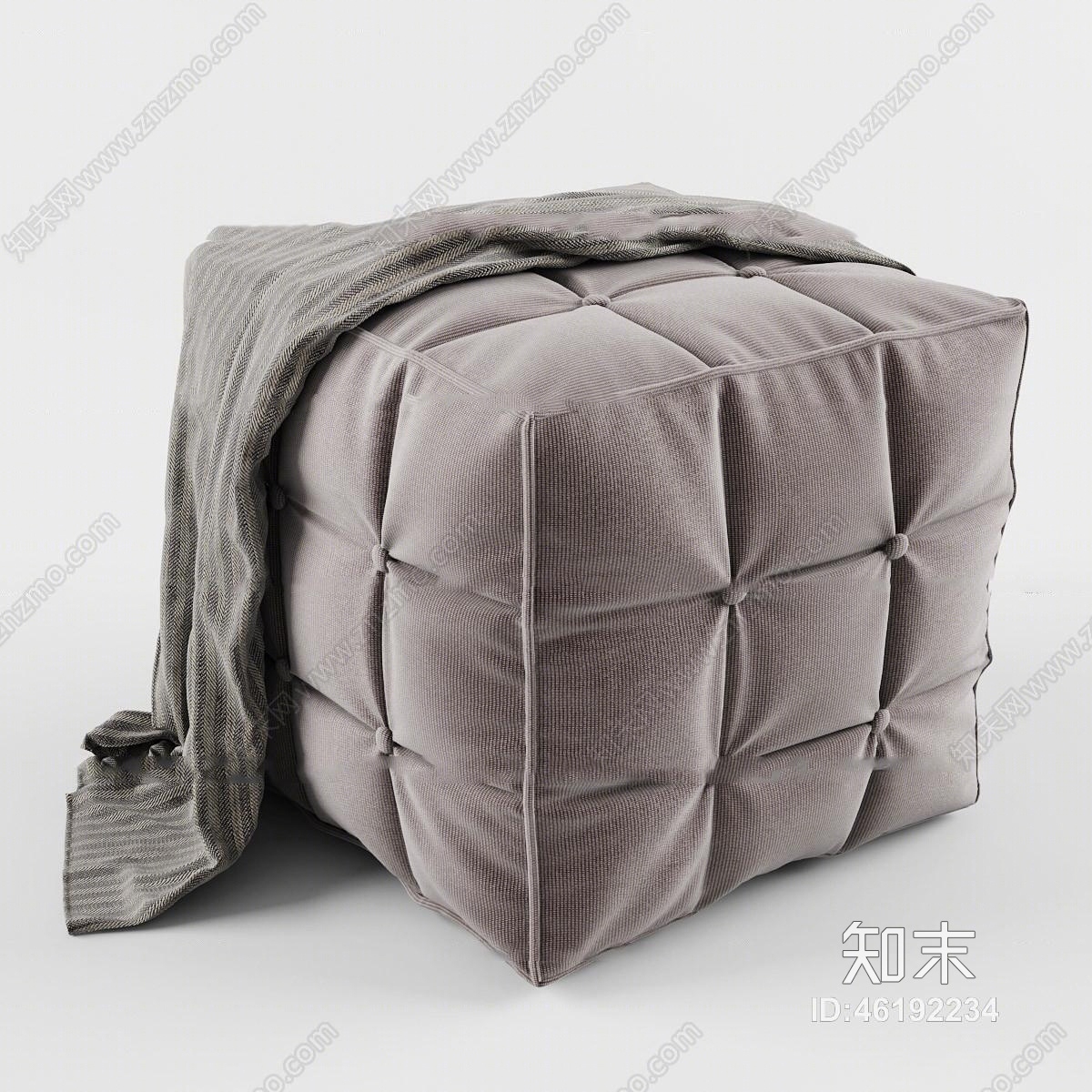 现代布艺方形沙发凳3D模型下载【ID:46192234】