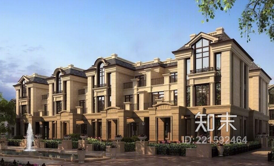 精品法式联排别墅SU模型下载【ID:221592464】