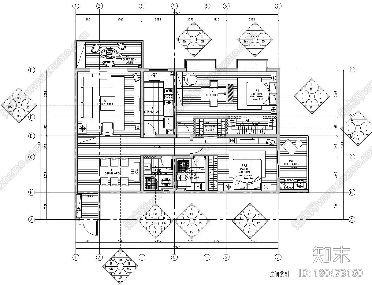 简约风格三室改二室住宅装修施工图设计施工图下载【ID:180473160】