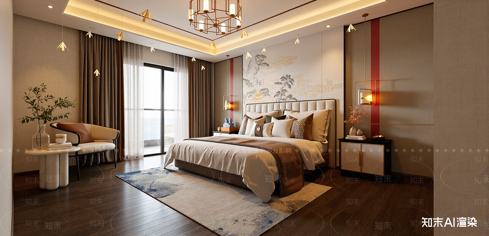 新中式家居卧室SU模型下载【ID:1215955528】
