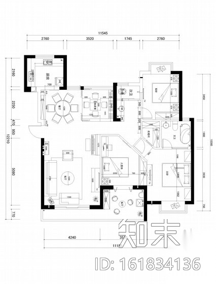 [武汉]新古典130平米三居室装修CAD施工图（含效果图）cad施工图下载【ID:161834136】