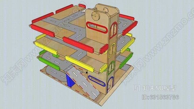 木制玩具停车库SU模型下载【ID:631563786】