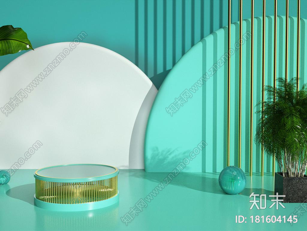 青竹色简约风格电商产品展示场景CG模型下载【ID:181604145】