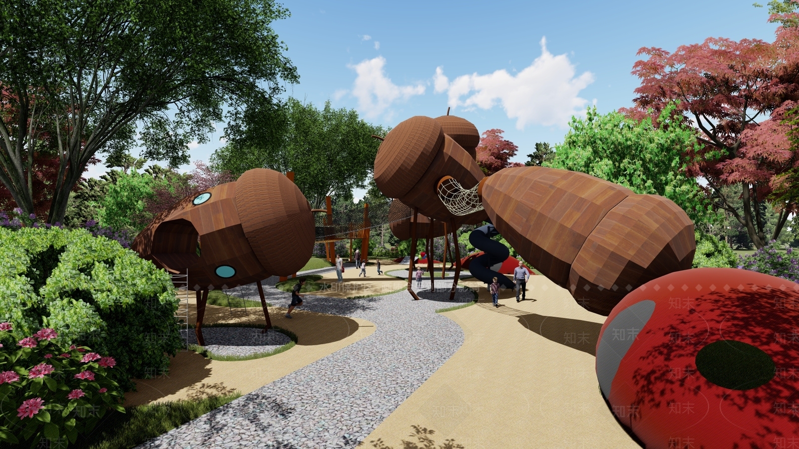 榛果原木生态儿童攀爬乐园SU模型下载【ID:173188186】