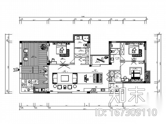 [瑞安]新中式三居室雅居装修图（含效果）cad施工图下载【ID:167309110】