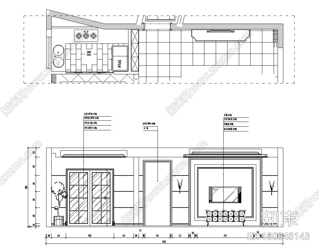 简欧风格125㎡住宅装修施工图设计cad施工图下载【ID:180848143】