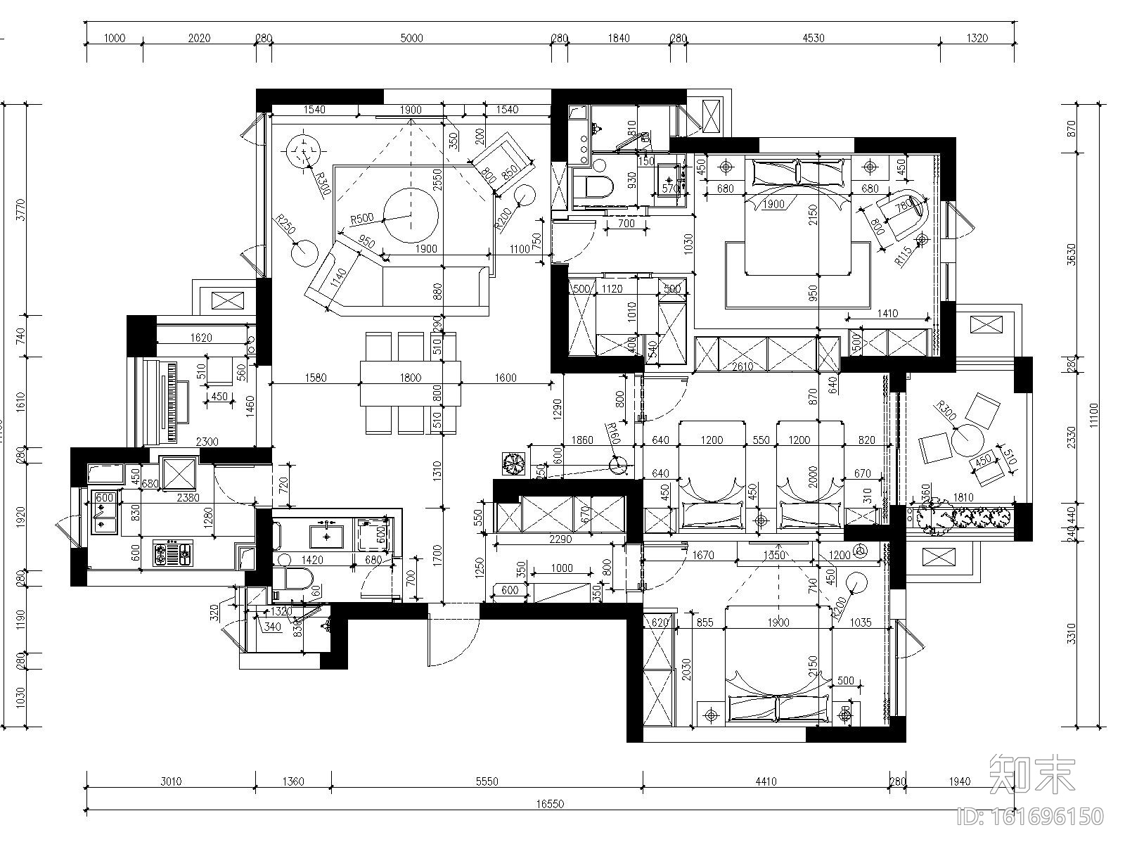 [浙江]杭州白金海岸三居室样板间装修施工图cad施工图下载【ID:161696150】