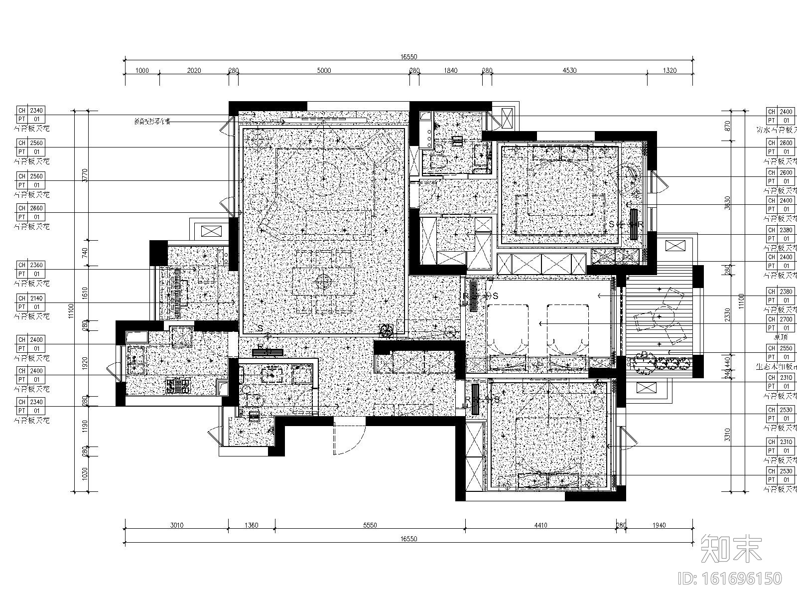 [浙江]杭州白金海岸三居室样板间装修施工图cad施工图下载【ID:161696150】