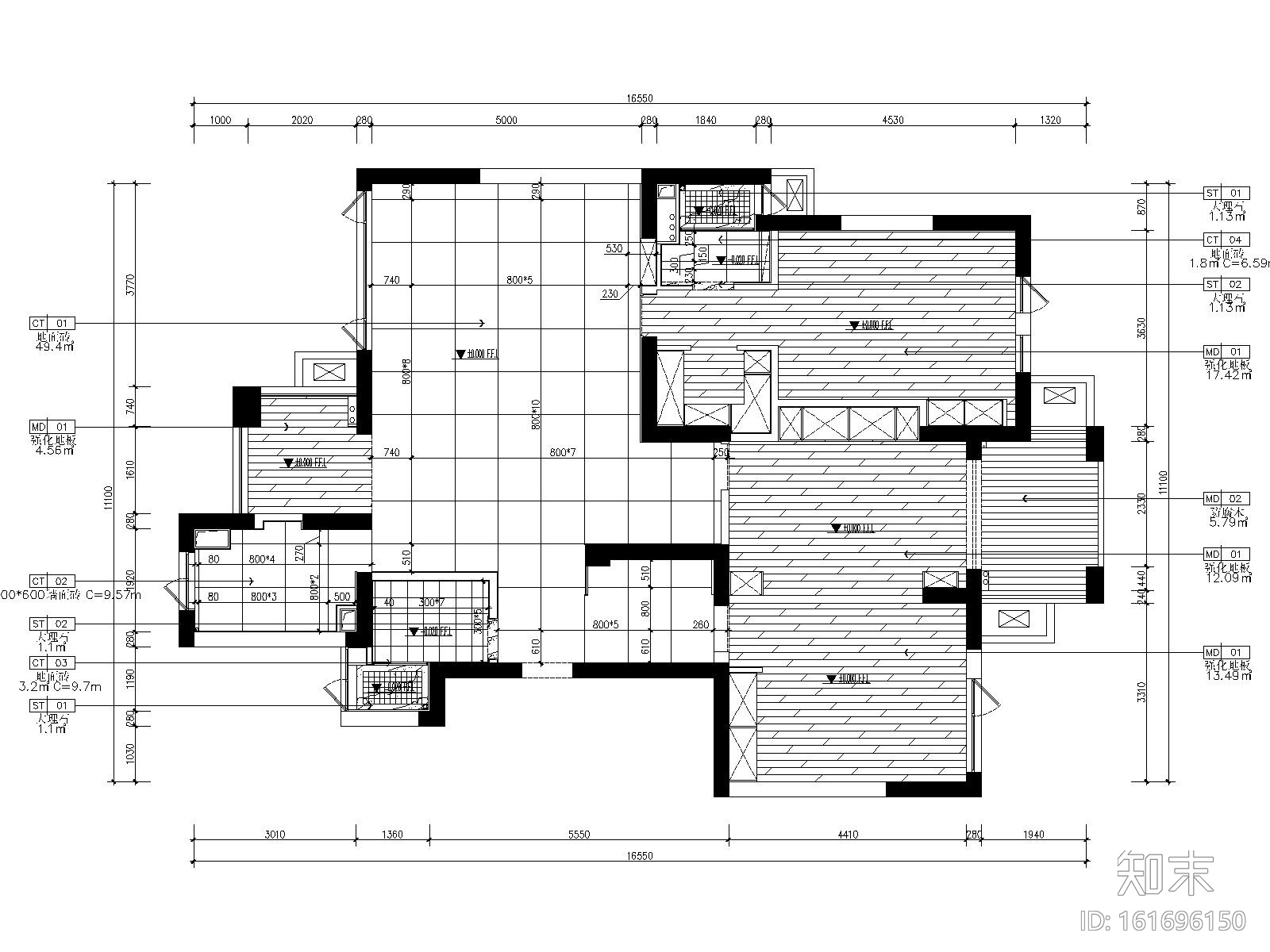 [浙江]杭州白金海岸三居室样板间装修施工图cad施工图下载【ID:161696150】