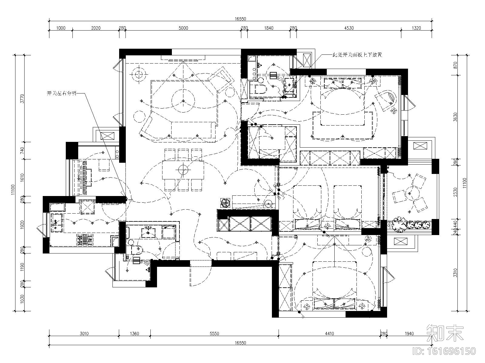 [浙江]杭州白金海岸三居室样板间装修施工图cad施工图下载【ID:161696150】