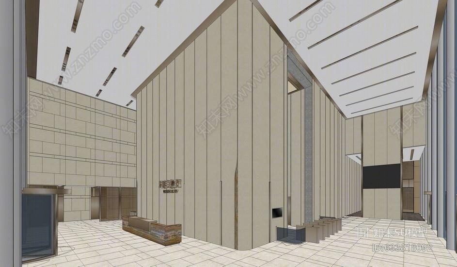 现代大堂室内设计SU模型下载【ID:633818092】