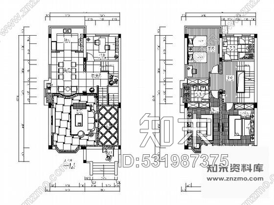 施工图现代中式风格别墅室内设计装修图cad施工图下载【ID:531987375】