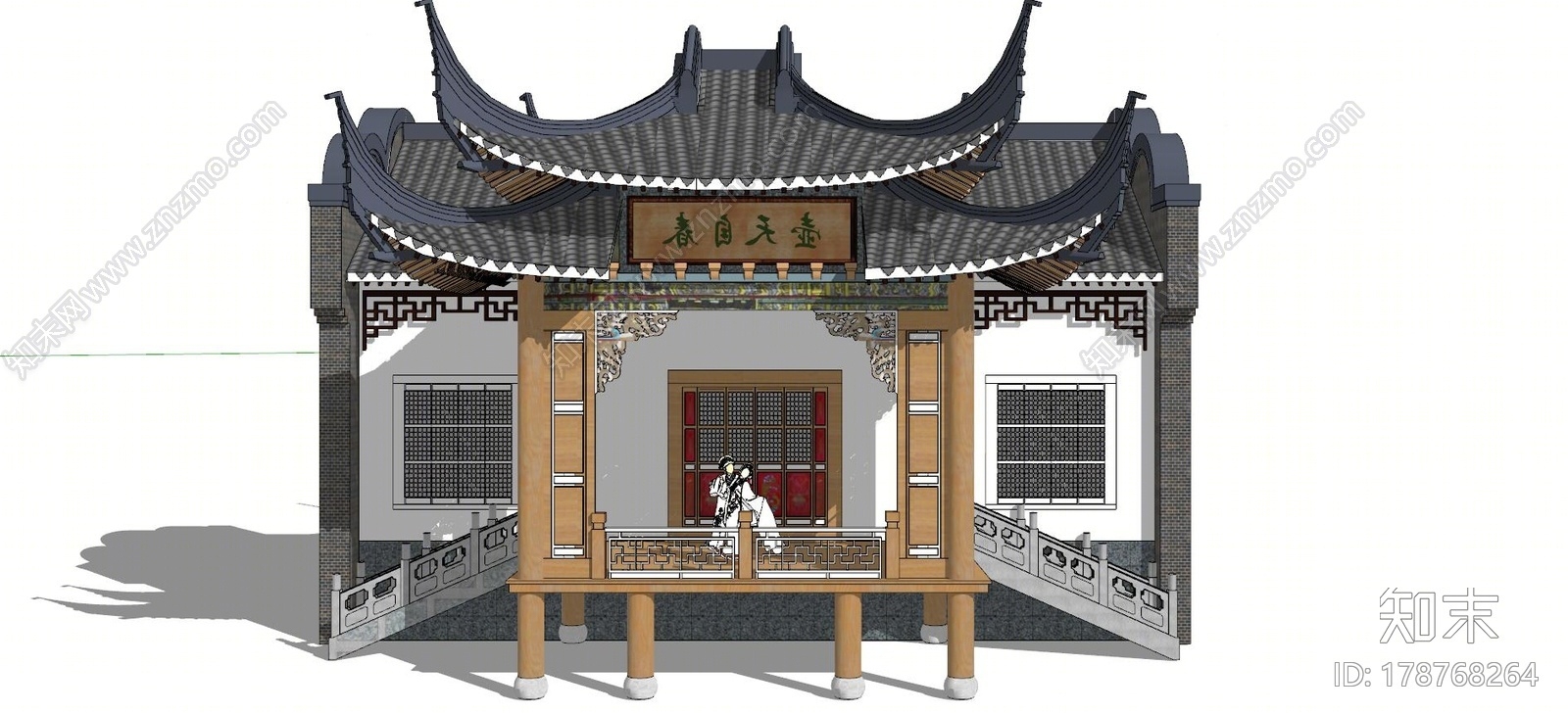 中式古建戏台SU模型下载【ID:178768264】