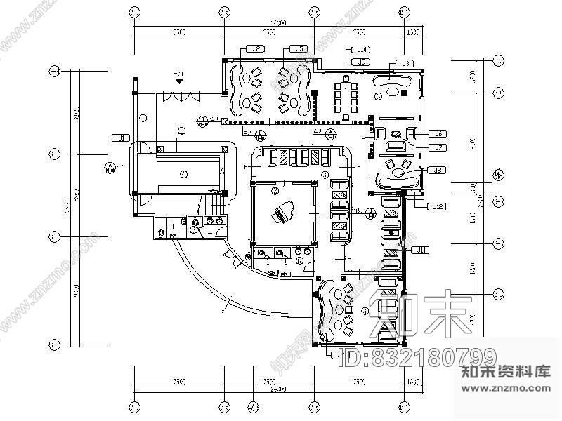 图块/节点咖啡厅平面图cad施工图下载【ID:832180799】