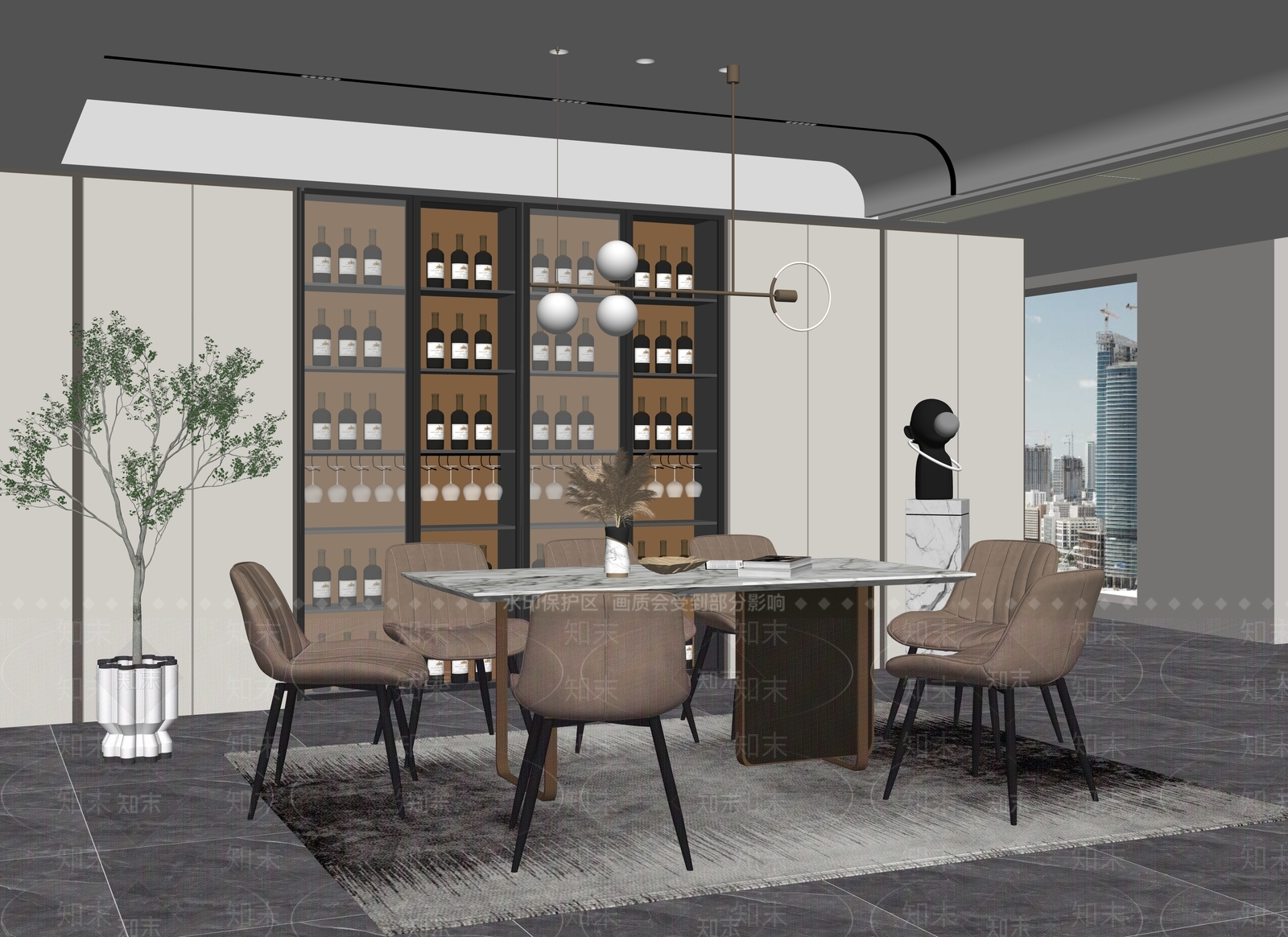 现代家居餐厅SU模型下载【ID:199408153】