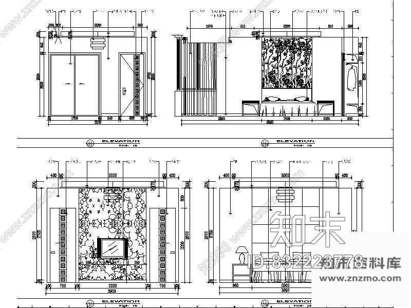 图块/节点卧室立面图施工图下载【ID:832223778】