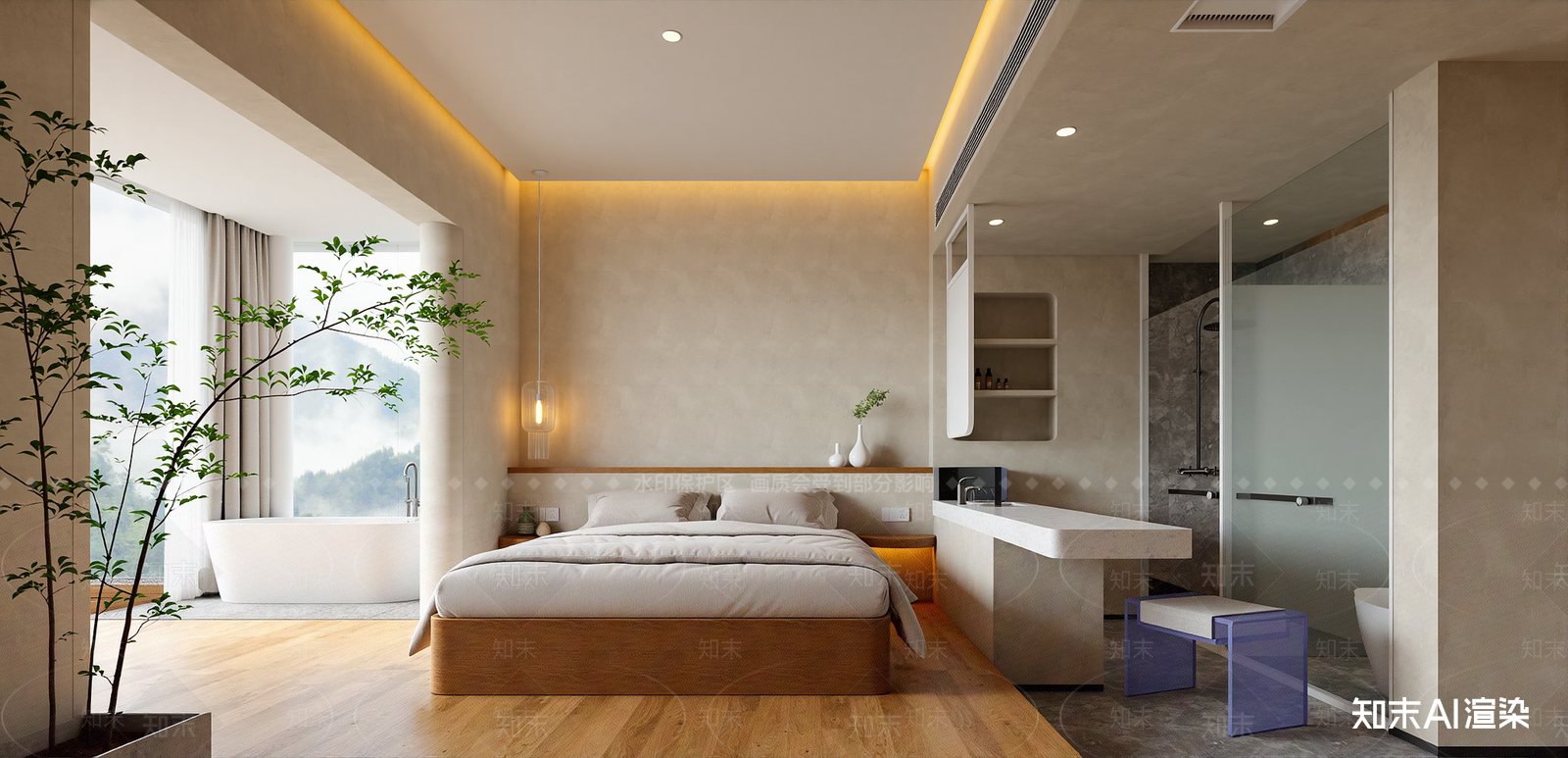 侘寂酒店客房SU模型下载【ID:1216038161】