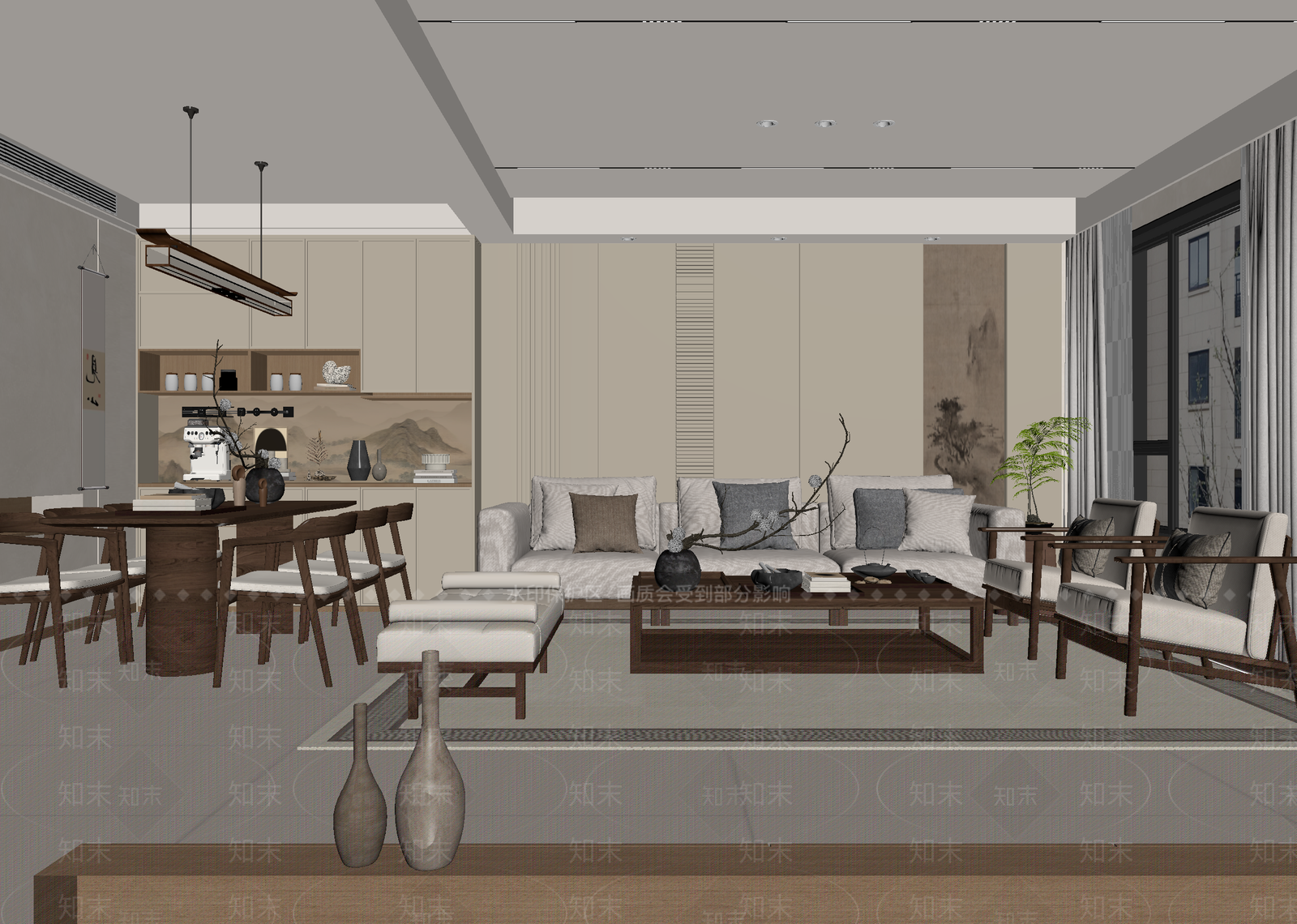 现代客餐厅3D模型下载【ID:1215075395】