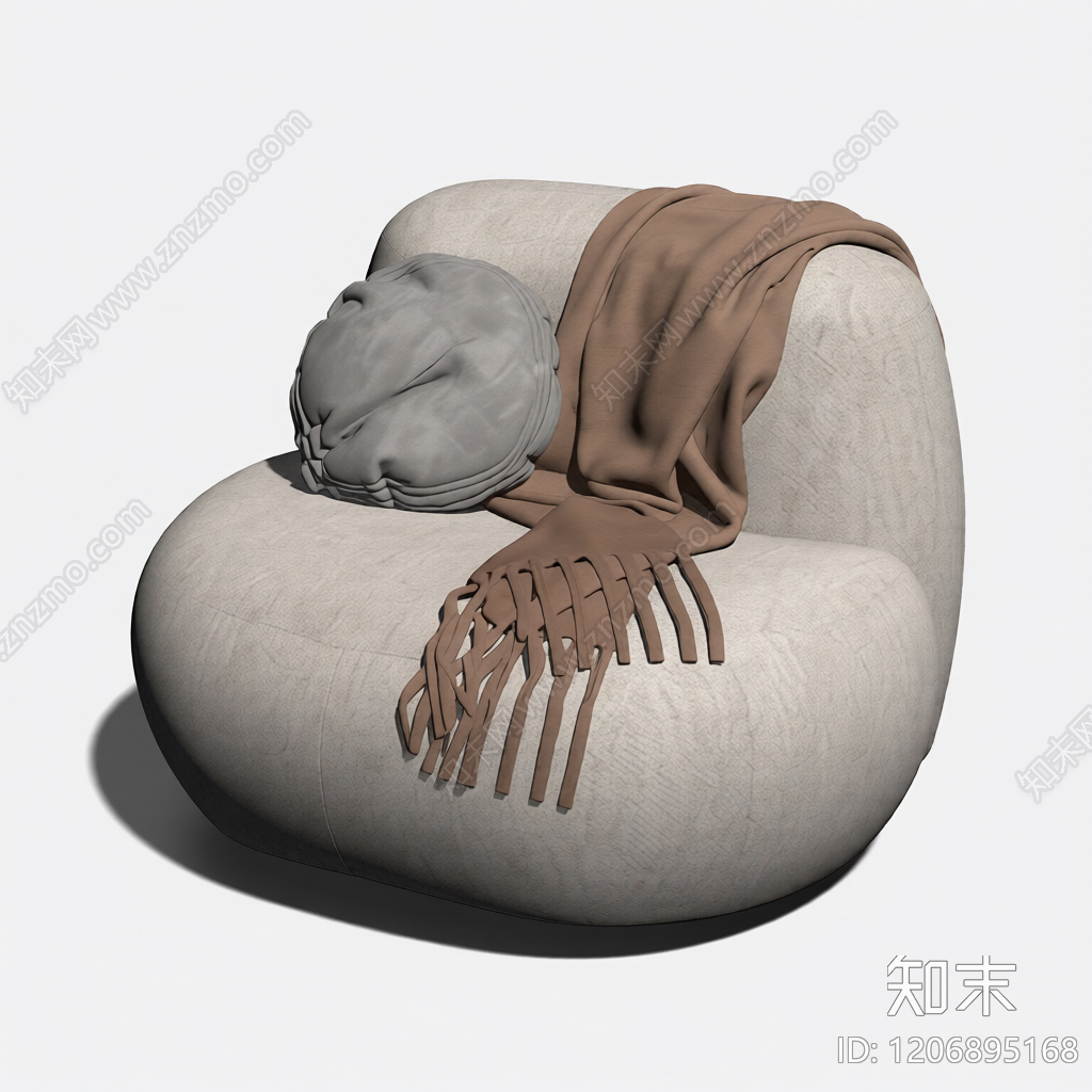 布艺单人沙发带抱枕3D模型下载【ID:1206895168】
