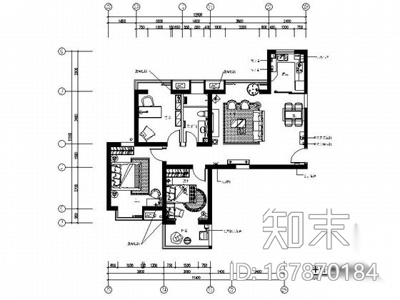 西户三居室样板房装修图施工图下载【ID:167870184】