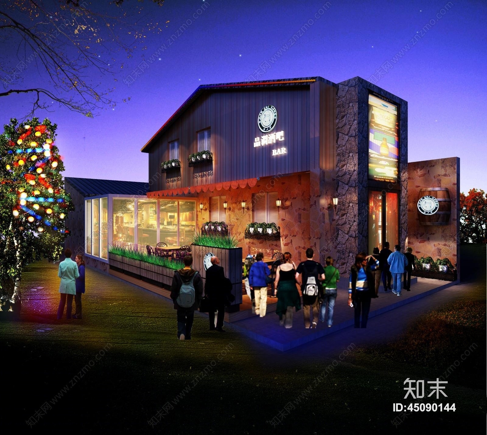 美式酒吧外立面3D模型下载【ID:45090144】
