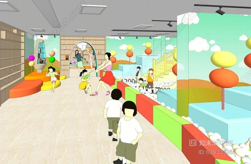 儿童游乐场室内设计SU模型下载【ID:630333065】