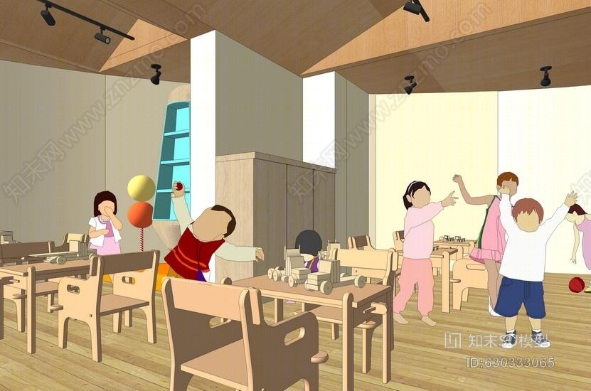 儿童游乐场室内设计SU模型下载【ID:630333065】