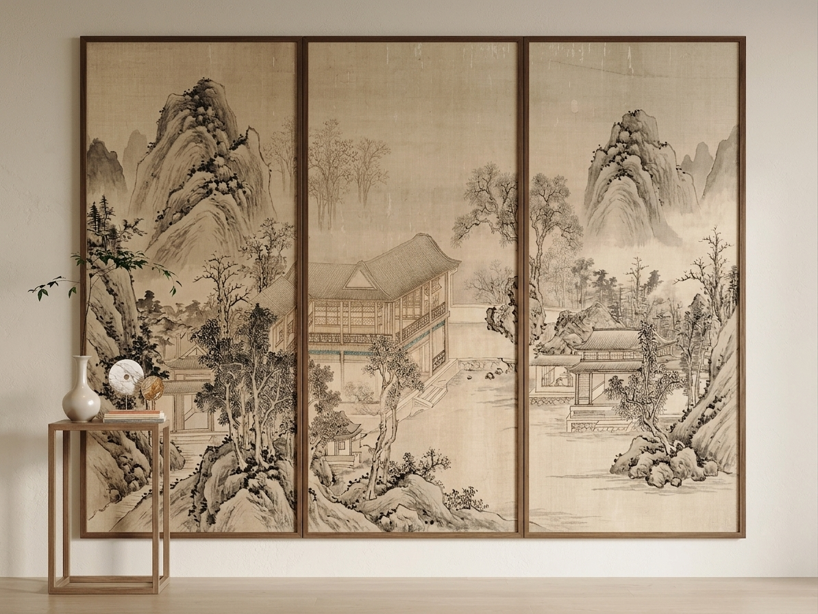 新中式山水画SU模型草图