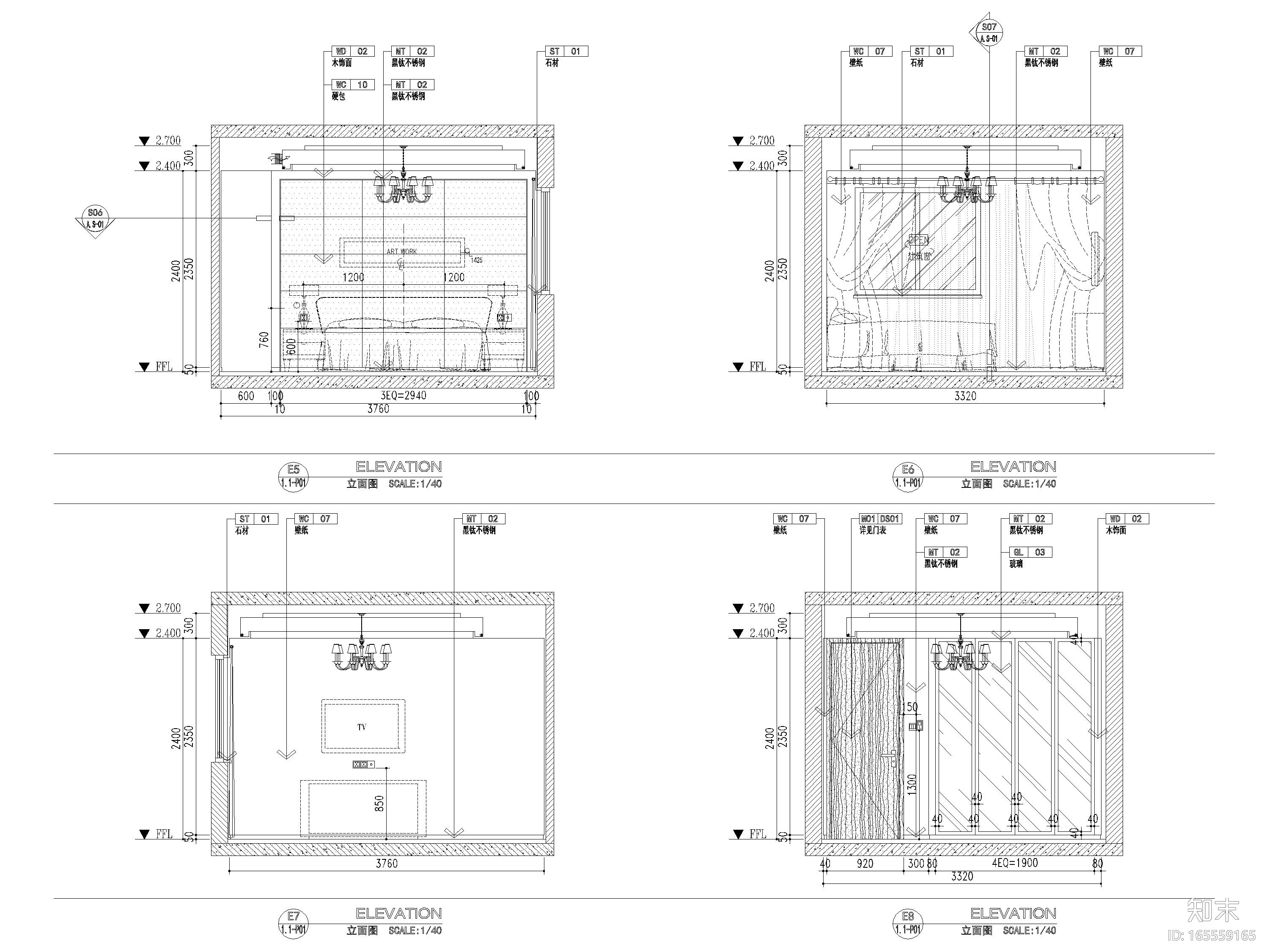 [江苏]85㎡现代两居室家装样板间设计施工图cad施工图下载【ID:165559162】