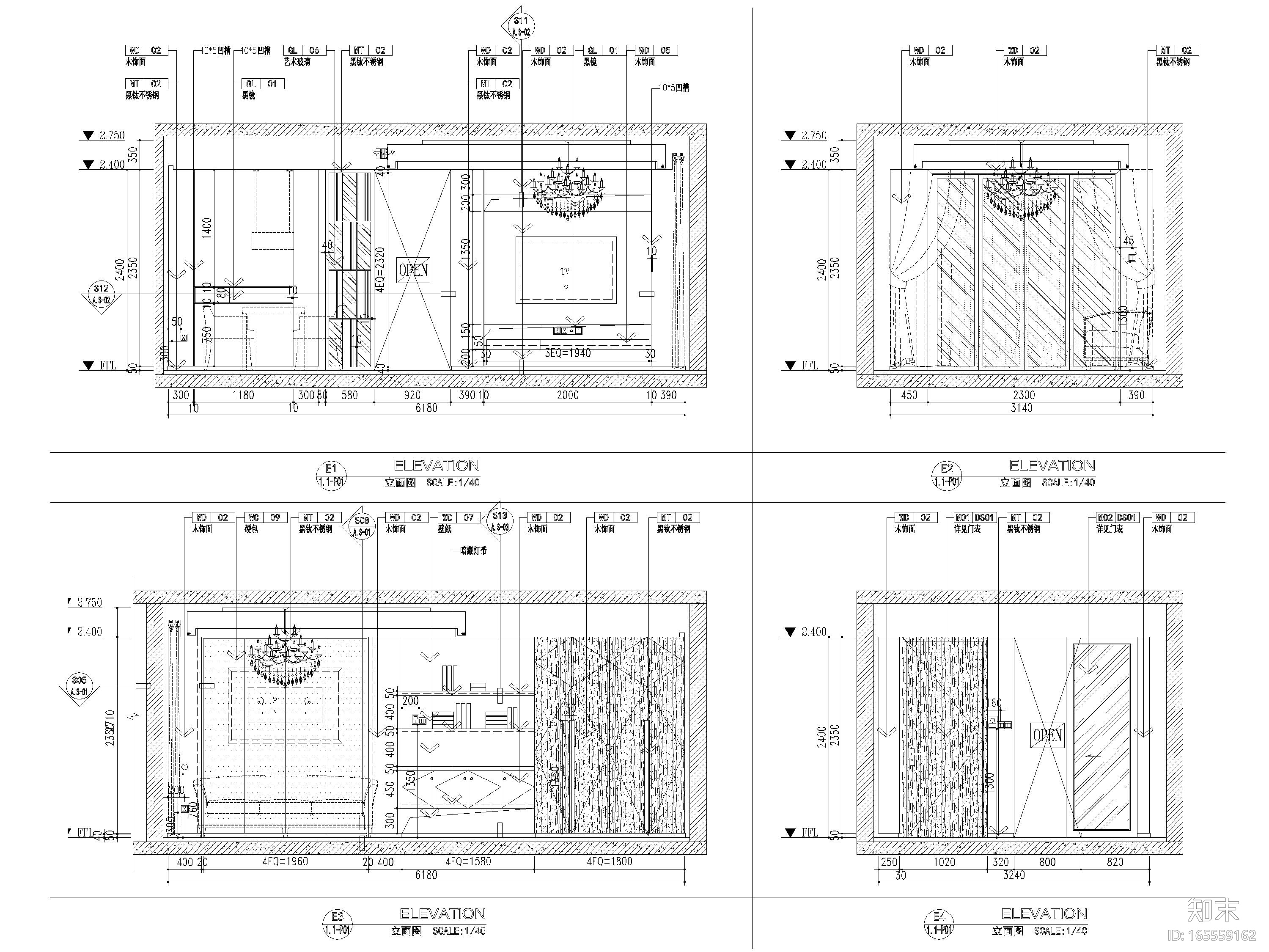 [江苏]85㎡现代两居室家装样板间设计施工图cad施工图下载【ID:165559162】